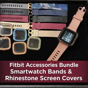 Fitbit Smartwatch Bands & Bling Screen Covers Bundle – Multiple Colors & Styles